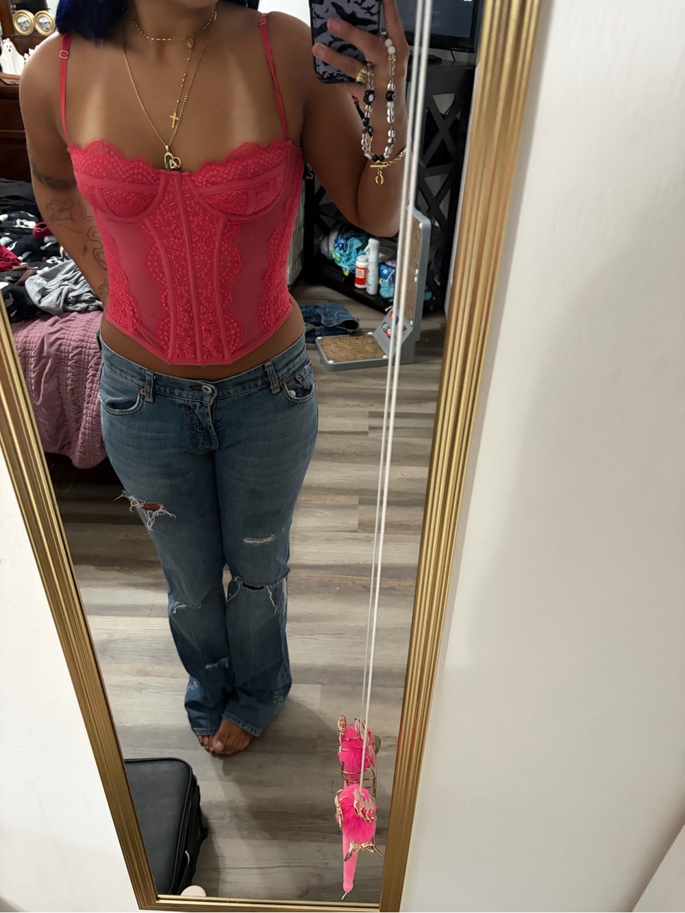 Women’s Pink Lace Corset Top